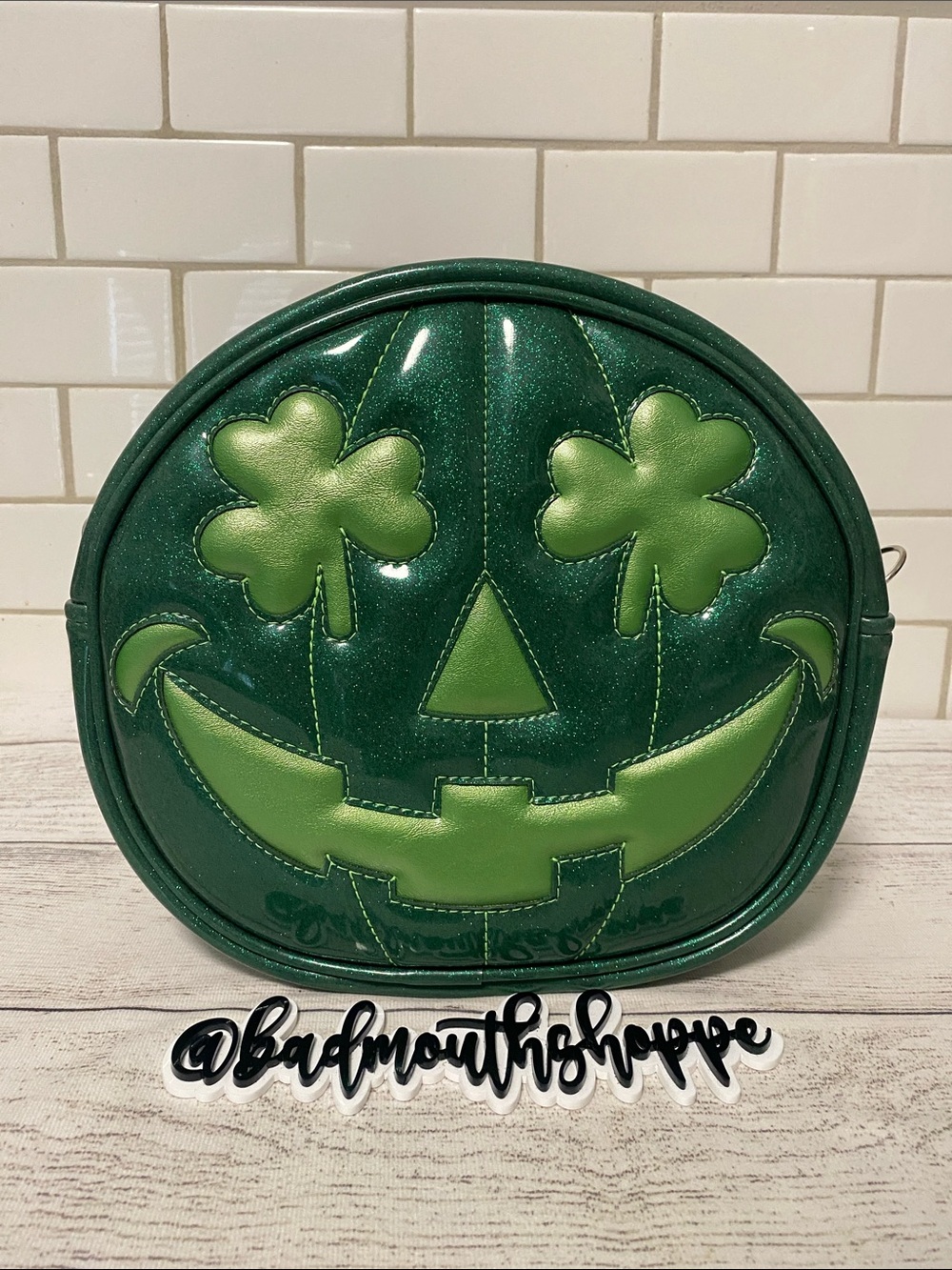 *Double K Originals Emerald Glitter Shamrock St. Patrick's Day Pumpkin Bag Purse